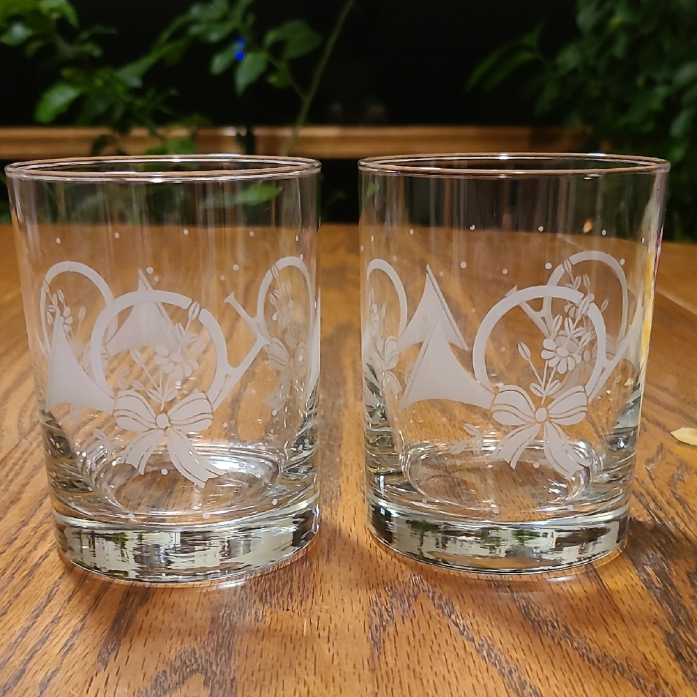 Princess House French Horn Holiday Glass Tumblers - Set Of 2